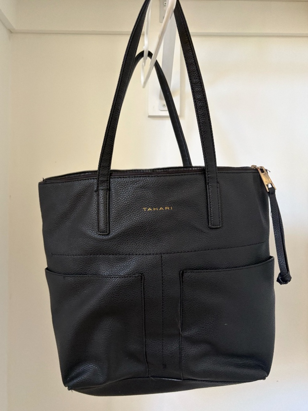 Tahari Black Leather Zippered Tote